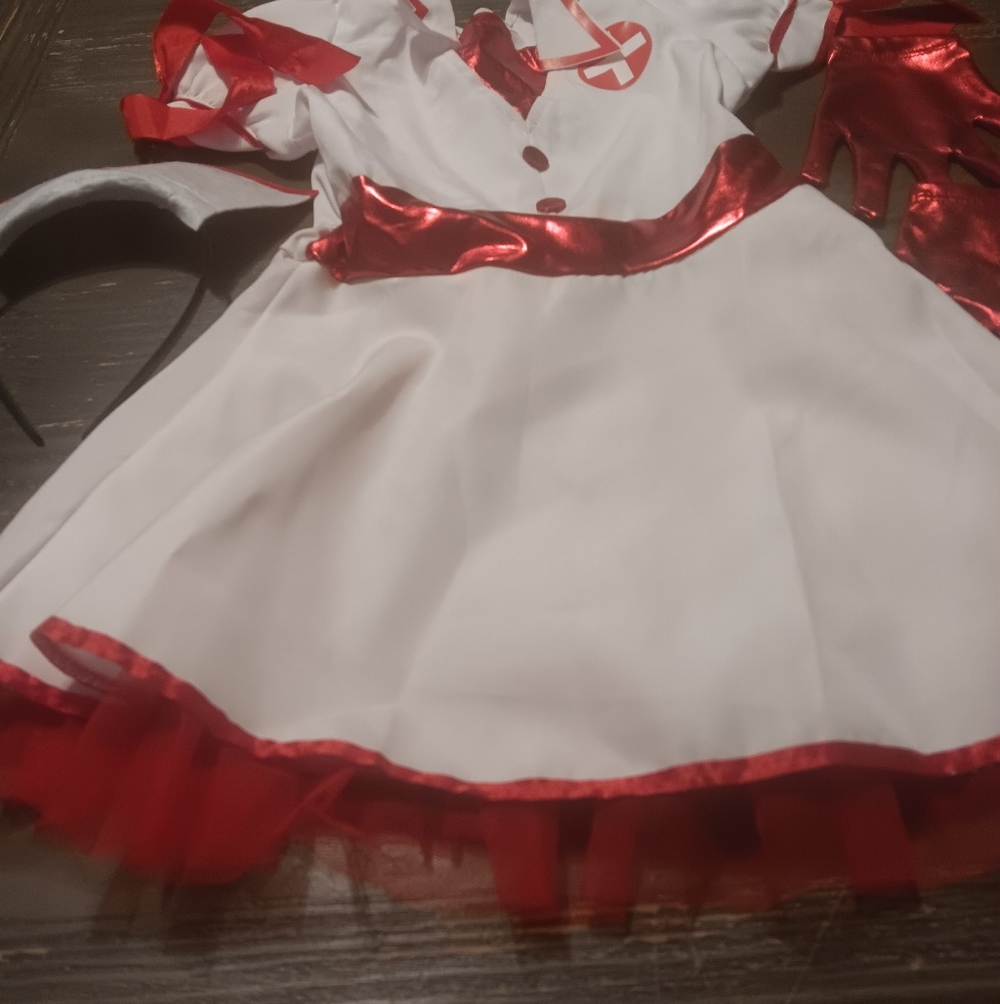 Red & White Nurse Kids Costume Dress with Gloves And Head band